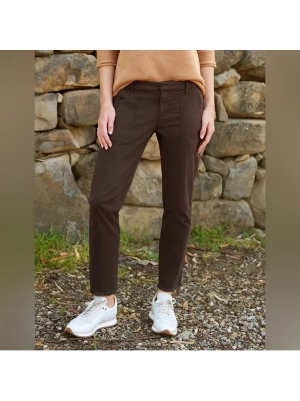 Frank & Eileen Blackrock brown utility cotton crop pants size 14